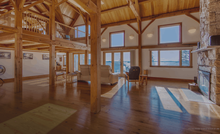 Spacious living room with terrace decorated with wood